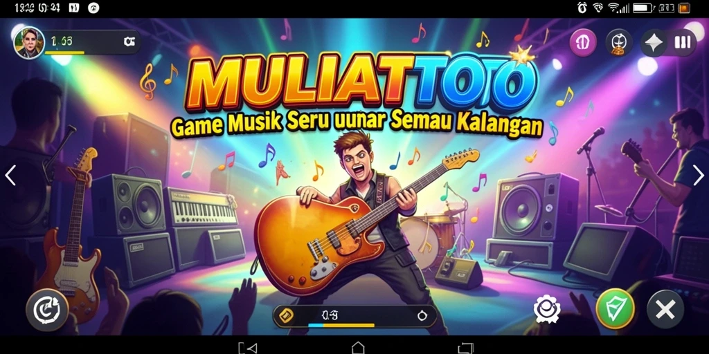Tampilan gameplay seru dalam MULIATOTO yang penuh musik.