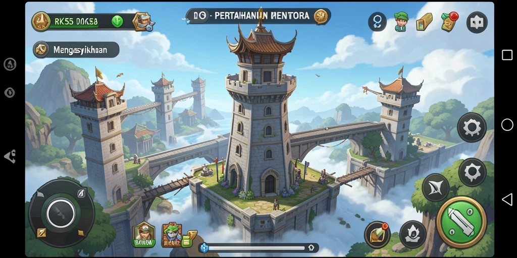 Tangkapan layar gameplay RK55 menunjukkan aksi menara pertahanan yang intens.