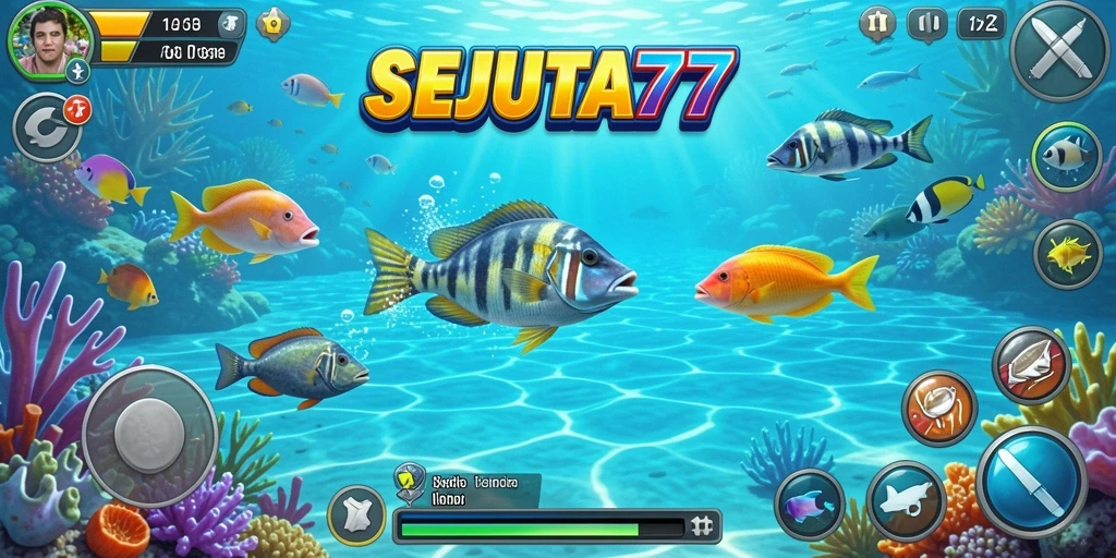 Screenshot gameplay SEJUTA77 yang menampilkan suasana menembak ikan.