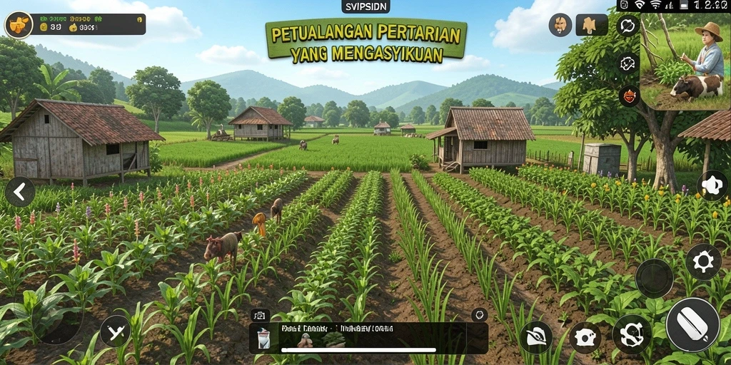 Tangkapan layar dari gameplay SVIPSIDN yang menunjukkan kebun yang indah.
