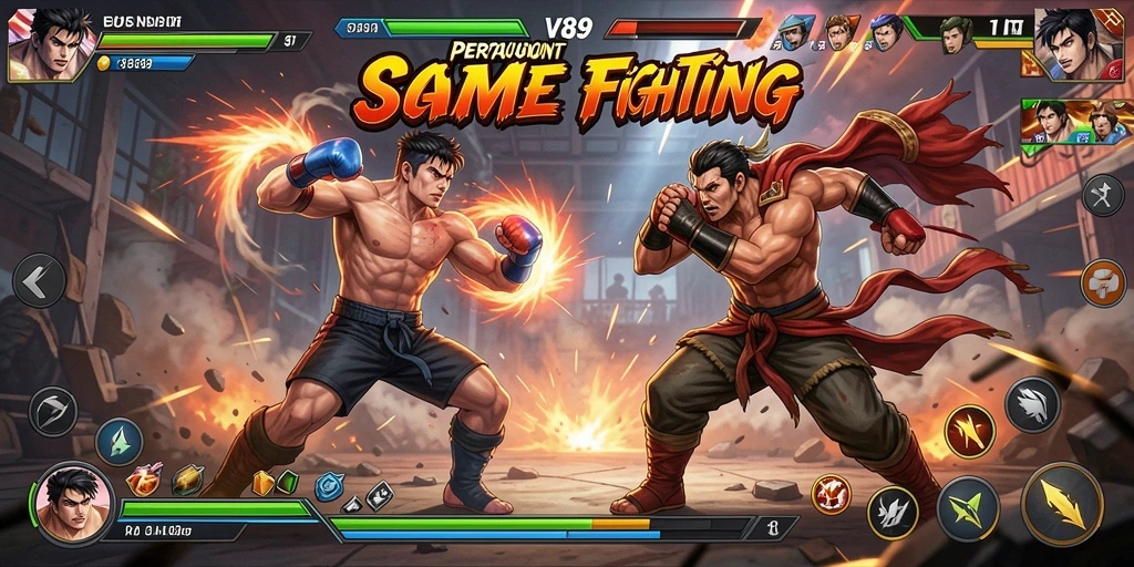 Screenshot V89 menampilkan pertarungan intens antar karakter.
